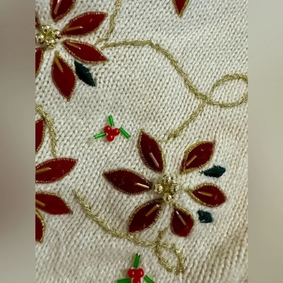 Vintage Ugly Christmas Sweater Vest Beaded Grandma Poinsettia Embroidered - Picture 4 of 15